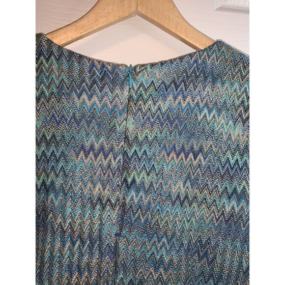 Gabby Skye Teal Chevron Print Faux Wrap Ruffled V-Neck Boho Dress Size 12 - Picture 6 of 9